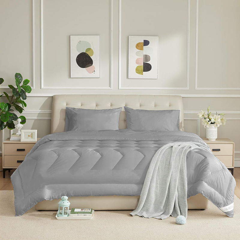 Duvet Insert Cotton Comforter White Down Alternative Duvet 100% Cotton Quilted Fluffy Comforter