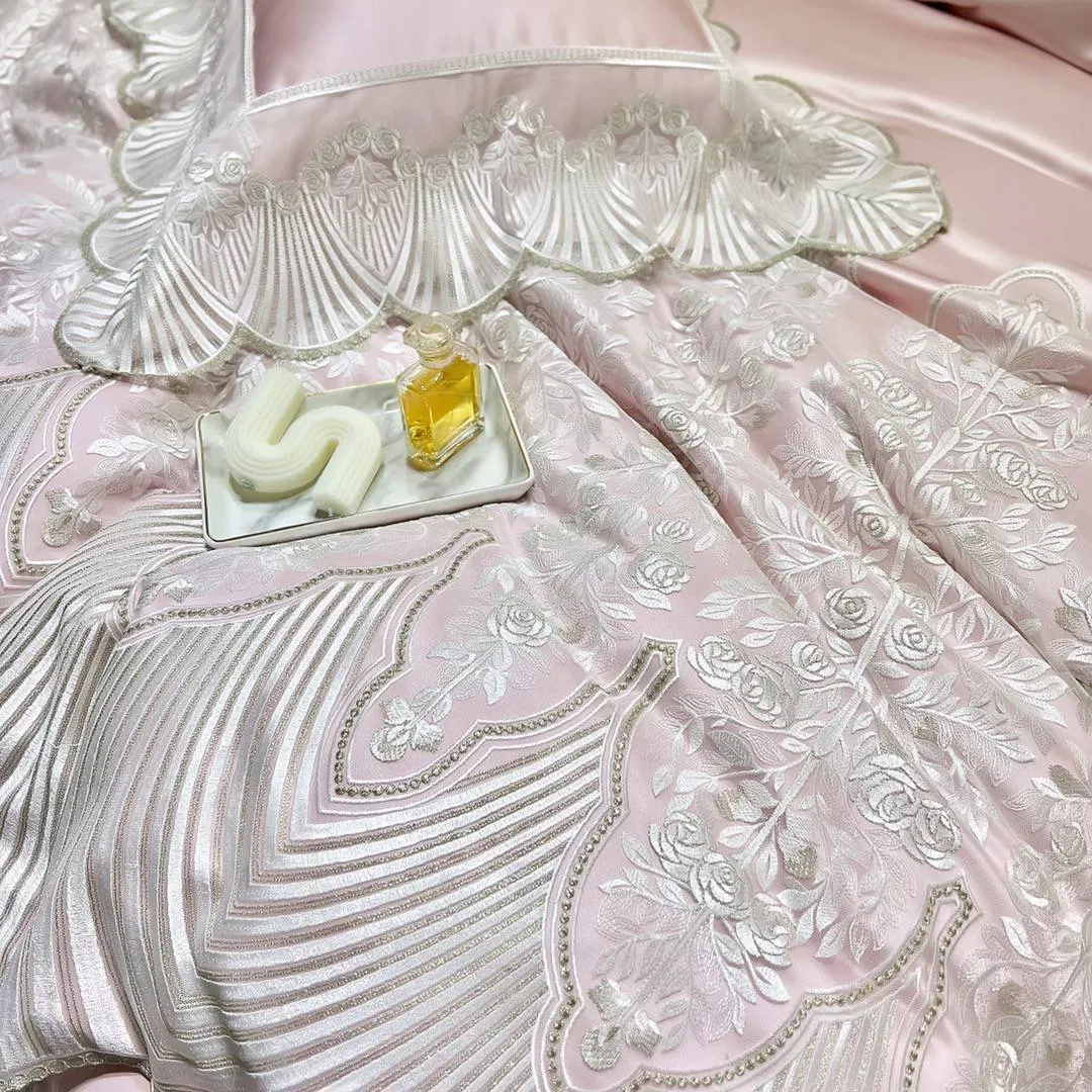 Luxury French-Romance Bedding Set 100% Giza Egyptian Cotton Duvet Cover &amp; Fitted Sheets Orange Lace Duvet Home Textile Sabanas Bedding Set Manufacturer