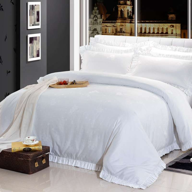 Hotel Luxury 100% Cotton Satin Bed Sheet Queen Size White Cooling Breathable Drap 4 Piece Bed Sheets