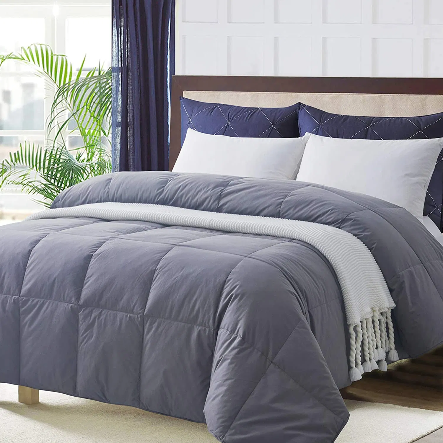 All-Season 75% Down Comforter Cal King, Fluffy Duvet Insert with 8 Corner Tabs, Down Proof Cotton Blended Fabric