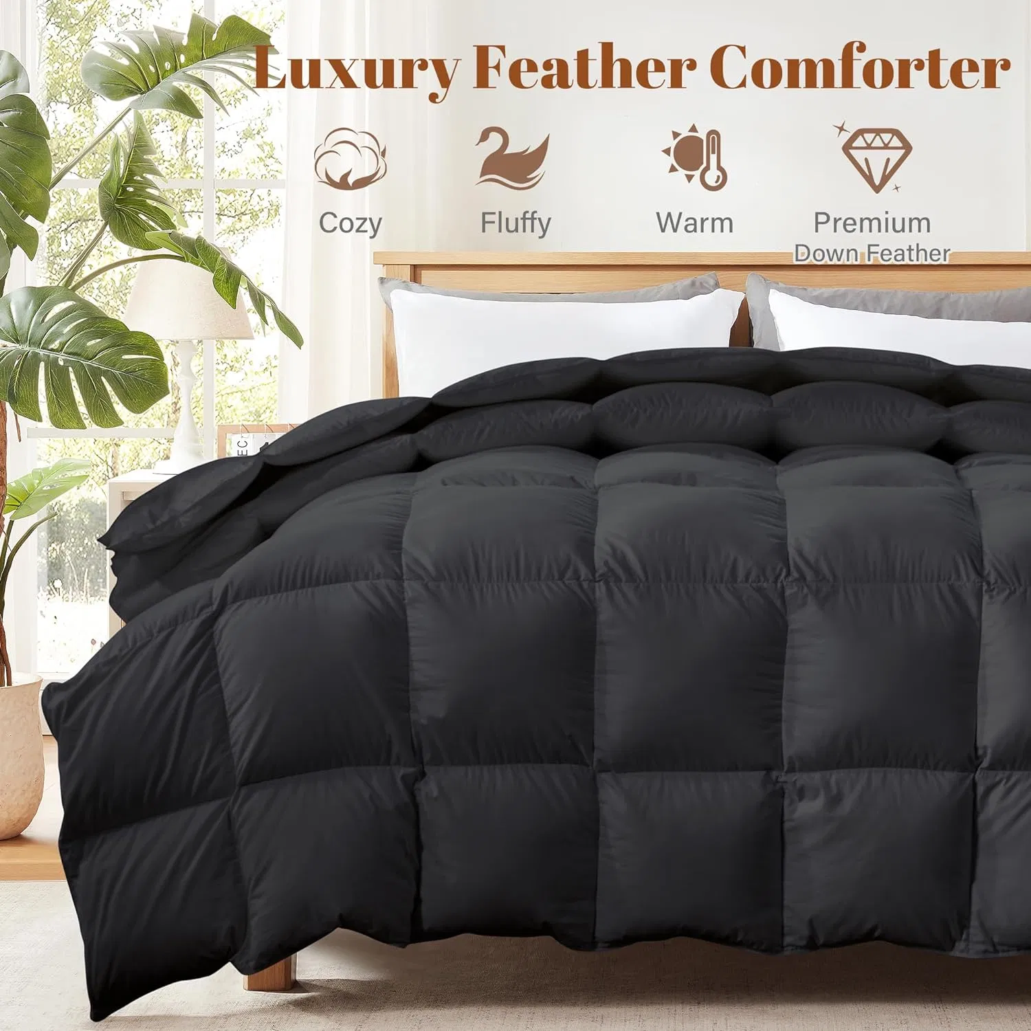 All-Season Luxurious Black Duvet Insert with Cotton Cover