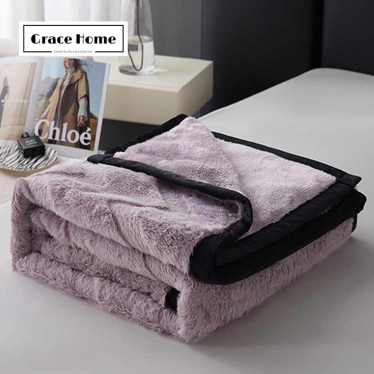 a Class Grade Super Warm Minky Soft Carving Faux Fur Blanket Weighted Blanket for Adults