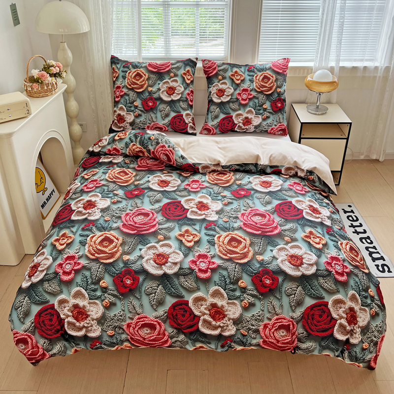 New Fashion 5D Digital Printing Microfiber Luxury Home Decor 3 in 1 Duvet Cover Bedsheet Bedding Set