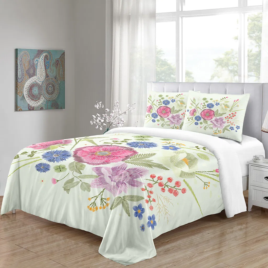 Custom Design Bedding Sets for Personalized Style, Boho Floral Comforter Set Queen Soft Washed Microfiber Bedding Comforter Set