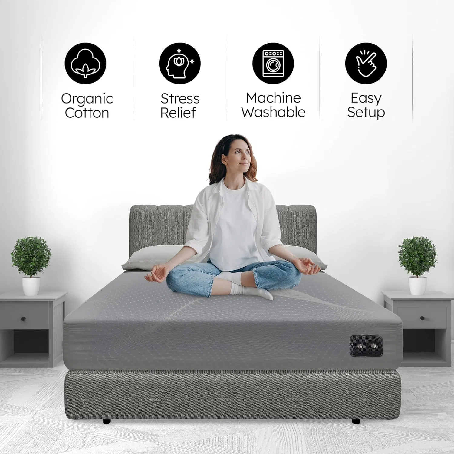 Grounding Sheets 95% Organic Cotton, 5% Pure Silver Fiber Organic Fitted Grounded Sheet for Improved Sleep