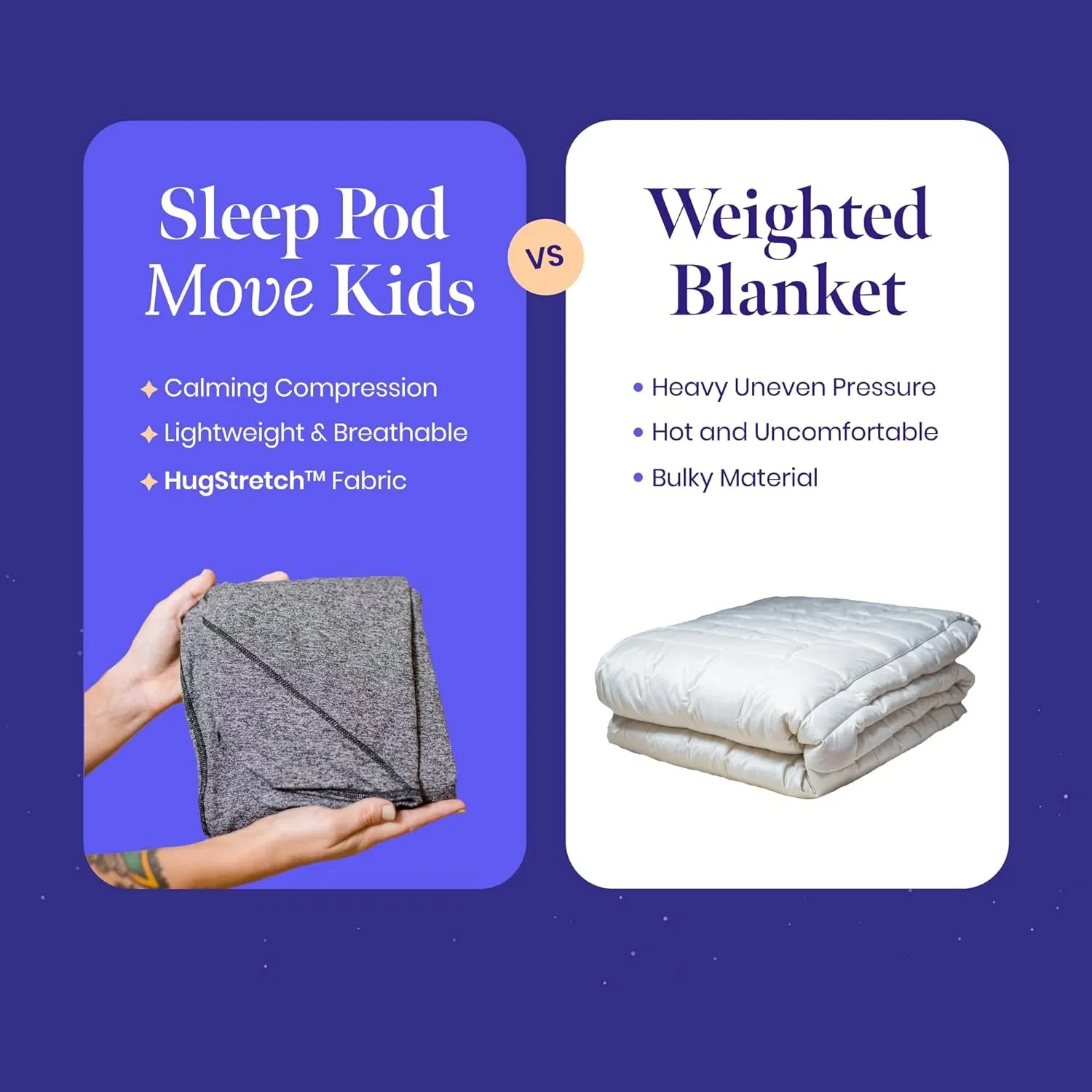 Hug Sleep Pod Move for Kids, Wearable Blanket for 7-10 Year Old Girl or Boy, Weighted Blanket Alt, Seen on Shark Tank, Cooling Sensory, Machine Washable