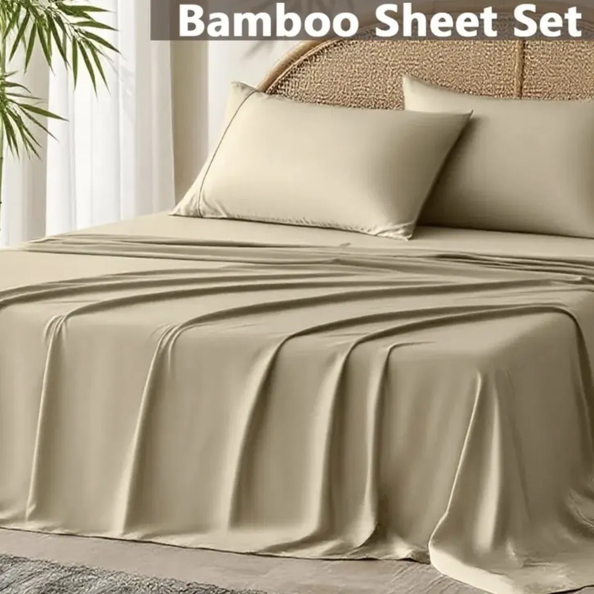 Premium Bamboo Fiber 16-Inch Deep Pockets Fitted Sheet Bed Linen Cooling Bedding Hotel Home Textile Bedding Smooth Satin Bed Sheets
