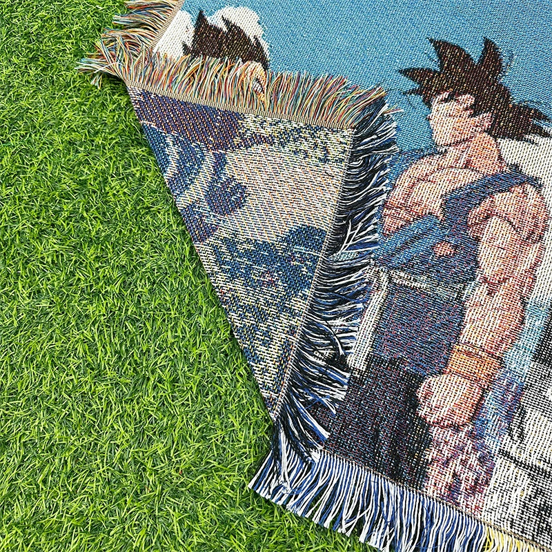 Custom Anime Throw Tapestry Blanket Low MOQ Woven Fabric with Dragon Z Ball Pattern Tapestry Hoodies Blanket