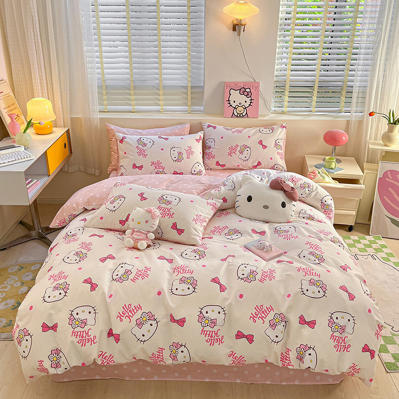 Wholesale in Stock Cute Cartoon Print 100% Cotton Kids Bed Sheet Bedding Sets