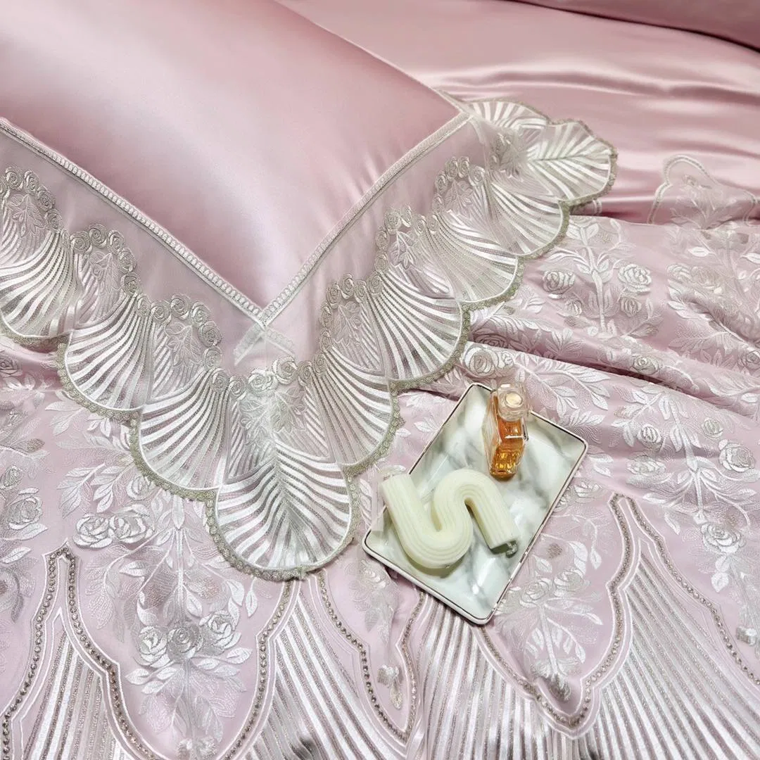 Luxury French-Romance Bedding Set 100% Giza Egyptian Cotton Duvet Cover &amp; Fitted Sheets Orange Lace Duvet Home Textile Sabanas Bedding Set Manufacturer