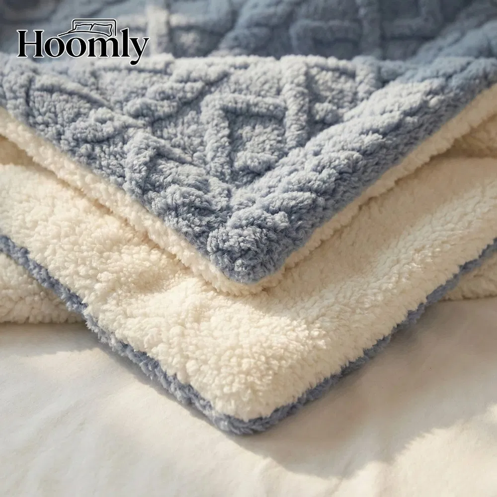 Hoomly Fashion Jacquard Shu Velvet Sherpa Plush Comforter Set Quilting Fleece Bedding Set for Winter