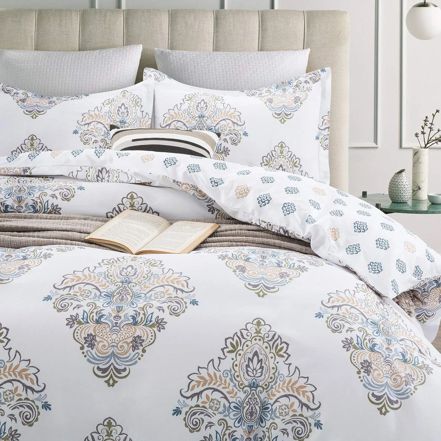 King Size Collections Soft Egyptian Modern Medallion Damask Duvet Cover Bedding