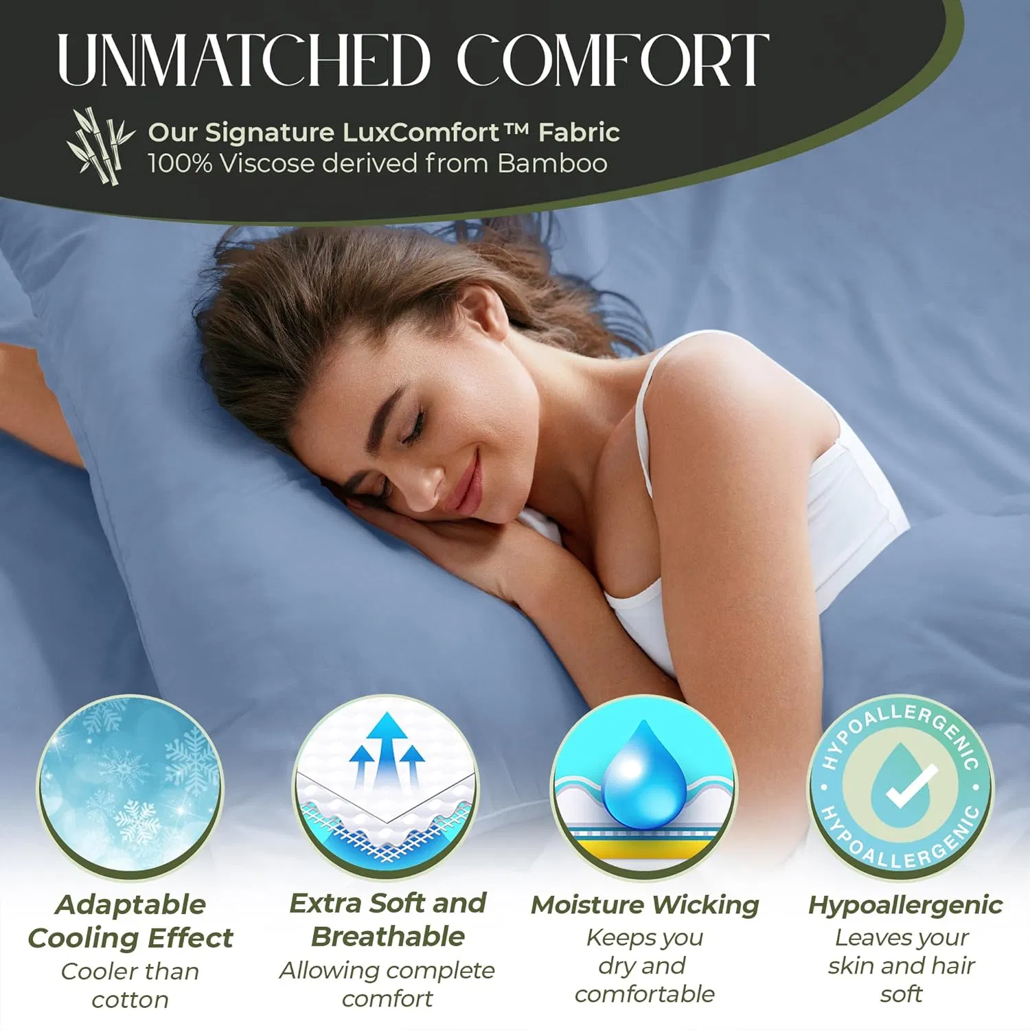 100% Organic Viscose Derived From Bamboo Sheets Full Size 4PCS