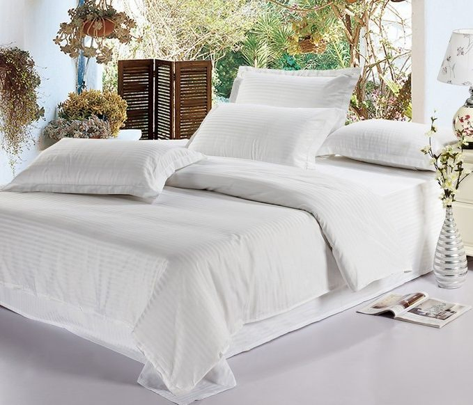 Hotel Luxury 100% Cotton Satin Bed Sheet Queen Size White Cooling Breathable Drap 4 Piece Bed Sheets