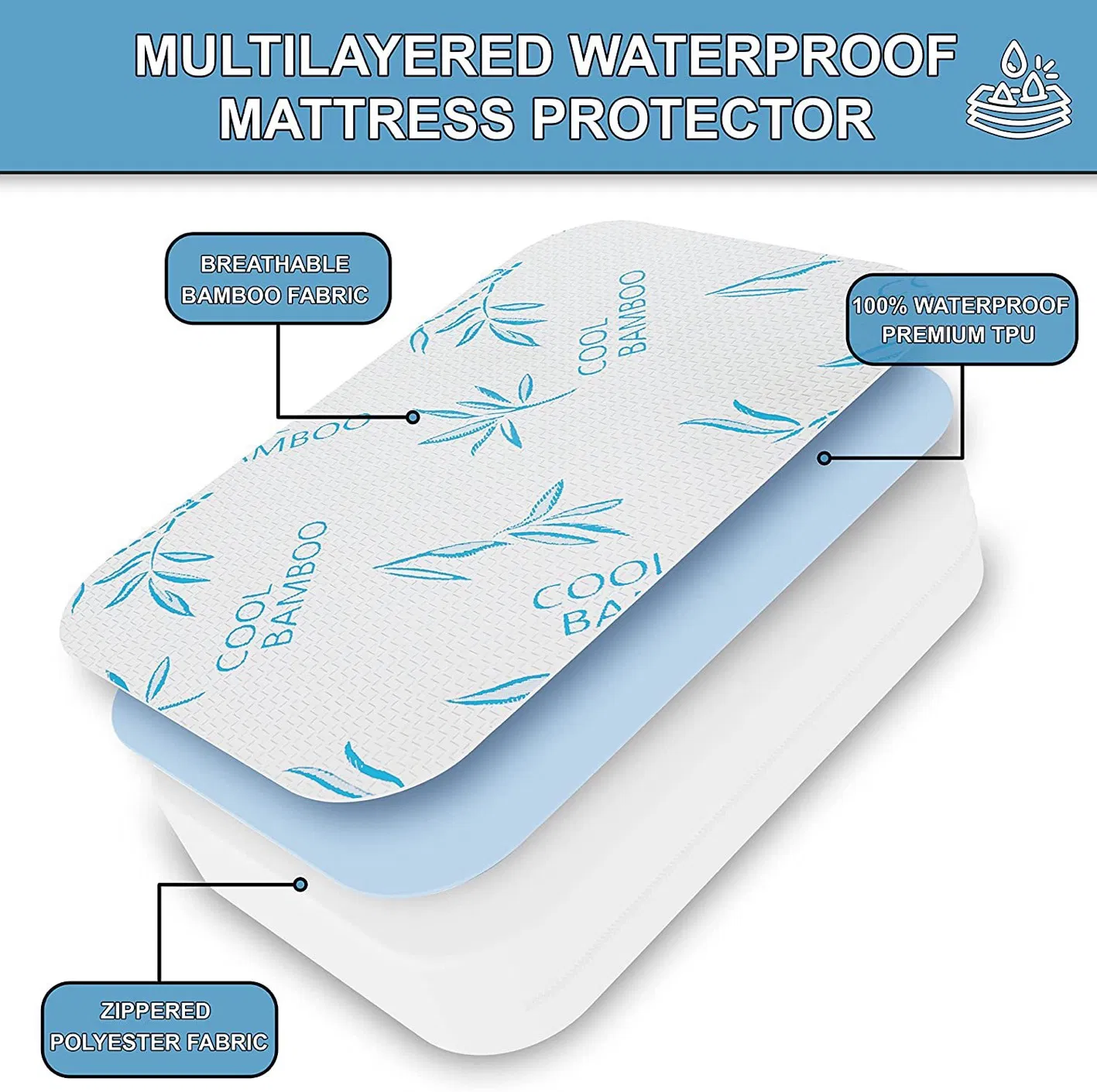 Waterproof Mattress Protector Bamboo Fiber Mattress Cover Cooling Breathable Bed Cover Fitted Sheet Home Hotel Bed Sheets with Zipper