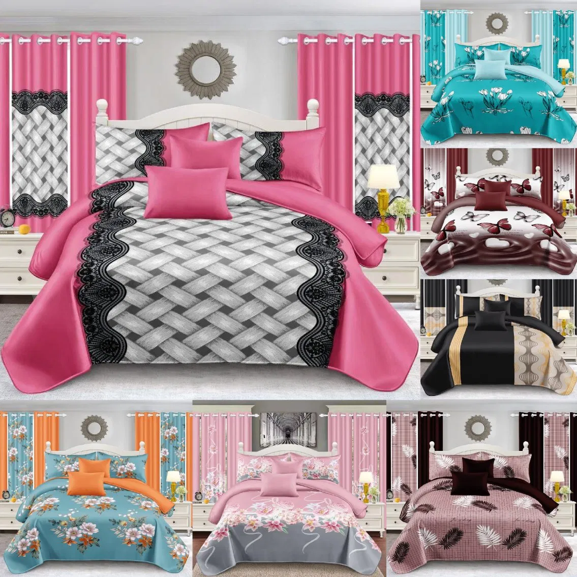 OEM/ODM Blue Bed Sheet Set Printing Microfiber Bed Sheets Pillowcase Colored Home Textile Quilted Bedspread Luxury Bedding Set