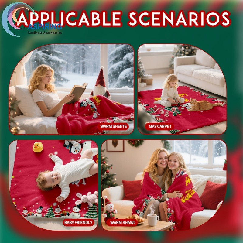 Christmas Custom Size Printed Blankets 100% Polyester Fleece Flannel Blanket