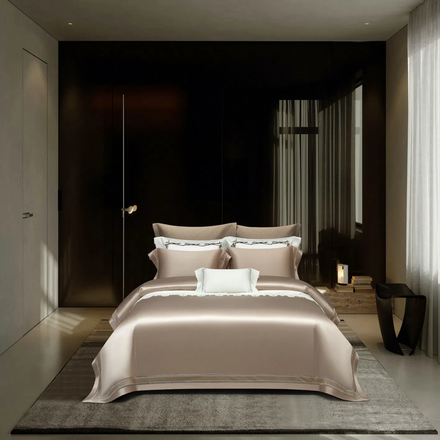 Super Luxury 100% Mulberry Silk Four-Piece White Embroidery Quilt Comforter Duvet Cover Bed Linen King Bed Sheets Mattress Cover Gold Bedding Set for Home