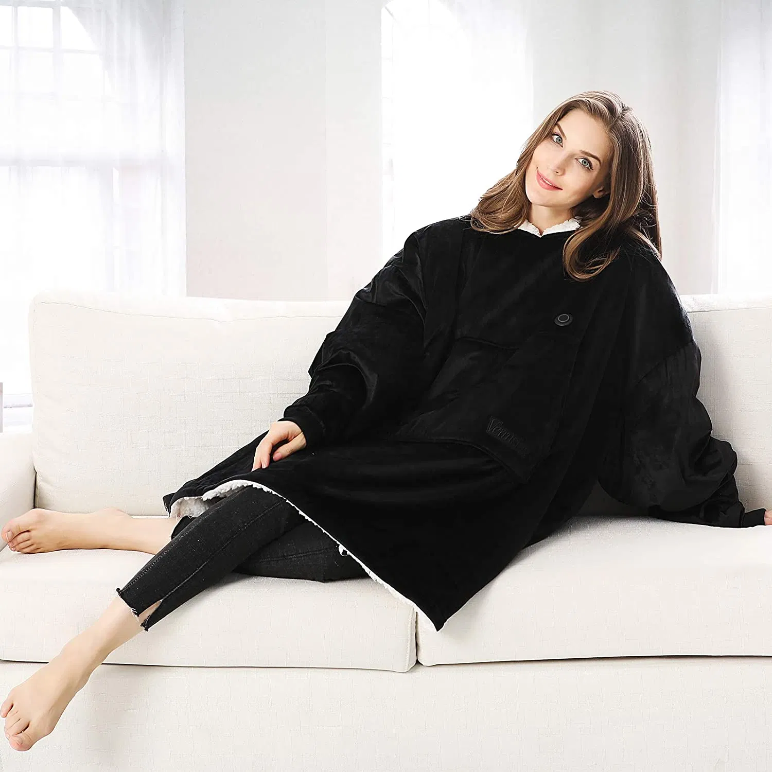 Original Factory Oversized Sherpa Sweatshirt Wearable Fleece Custom Heated Electric Hooded Hoodie Blanket