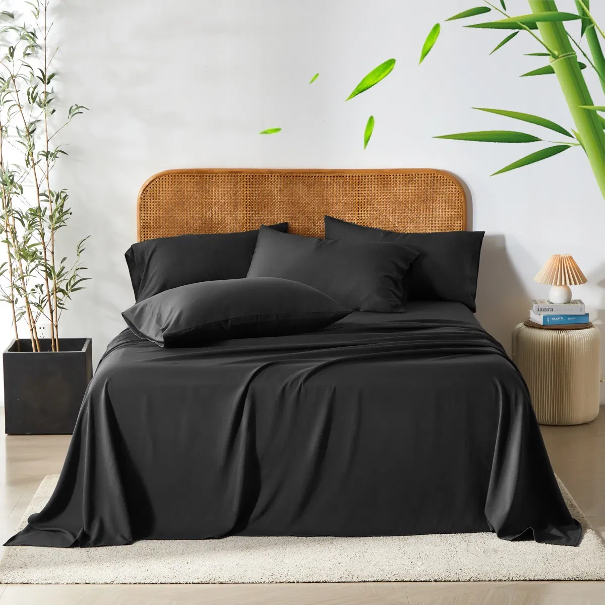 Organic Bamboo Breathable Cooling 4PCS Bed Linen Bedroom Bedding Set Including Fitted Sheet Flat Sheet and Pillowcases ODM/OEM Oeko Bed Sheets Wholesale