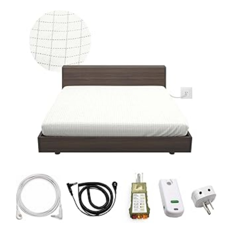 Grounding Fitted Sheets 90% Organic Cotton+10% Pure Silver Fiber, Grounded Sheets with Grounding Cord, Bed Grounding Kit for Healthy Sleep Therapy