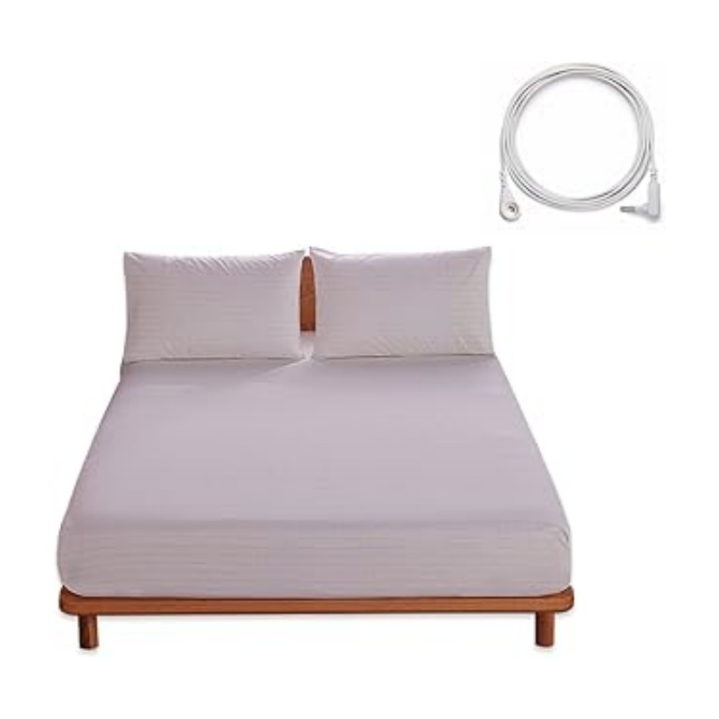 Natural Healthy Grounding Sheet Silver Fiber &amp; Organic Cotton- Conductive with Grounding Cord for Good Sleep