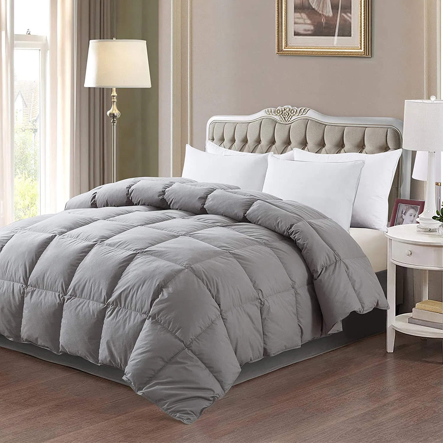 All-Season 75% Down Comforter Cal King, Fluffy Duvet Insert with 8 Corner Tabs, Down Proof Cotton Blended Fabric