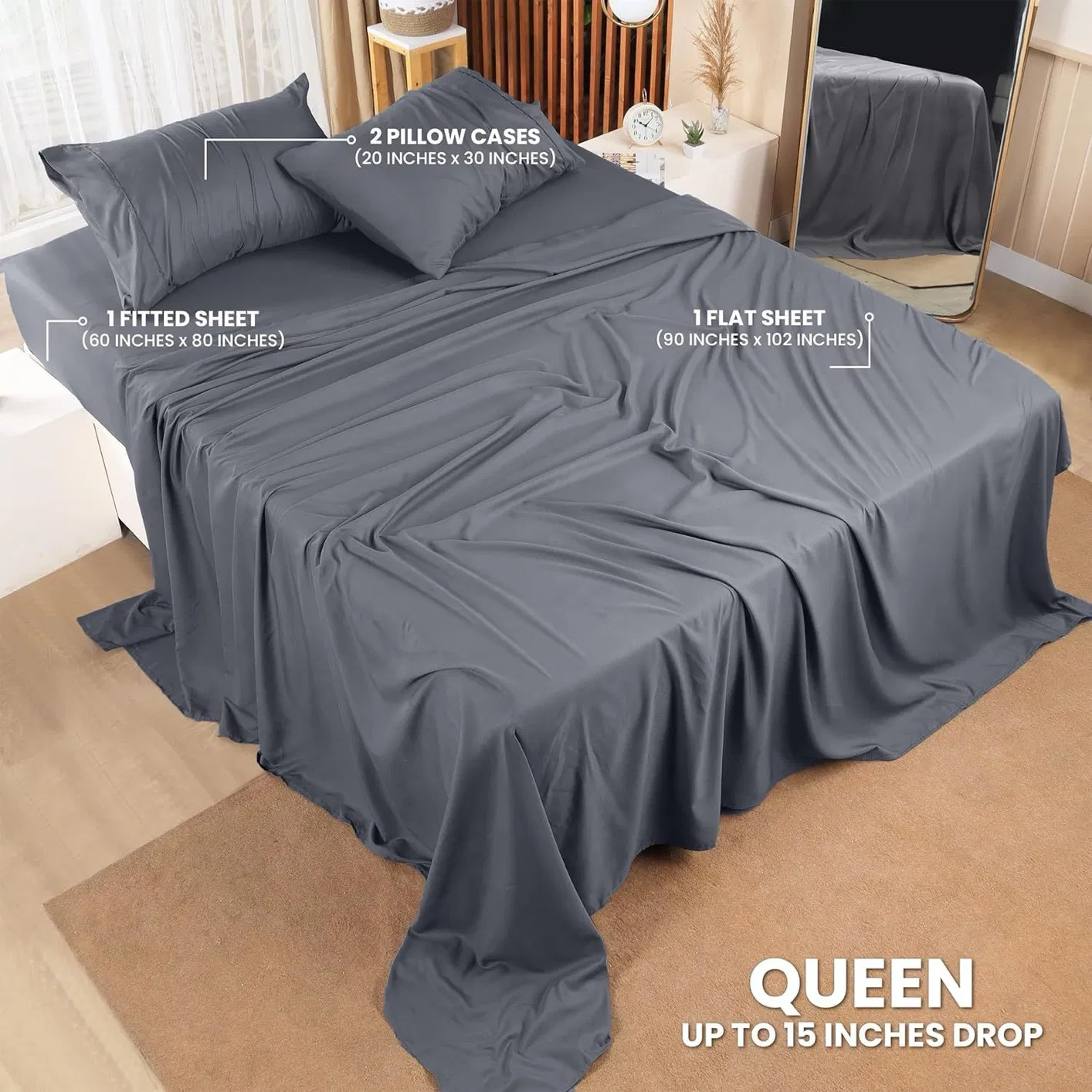 Luxury Hotel Home Textile Bedroom Set ODM/OEM Silky 100% Bamboo Cooling Bedding Set Bed Linen Sheet Set Oeko BSCI ISO FSC Bed Sheets Wholesale