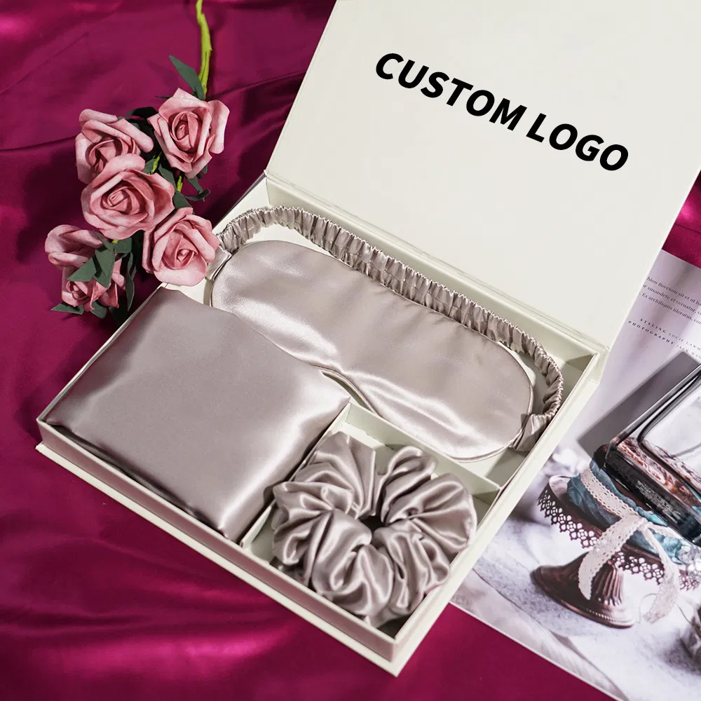 Custom Logo Custom Box 6A Mulberry Silk Pillow Case Silk Eye Mask Silk Scrunchies Gift Box Set