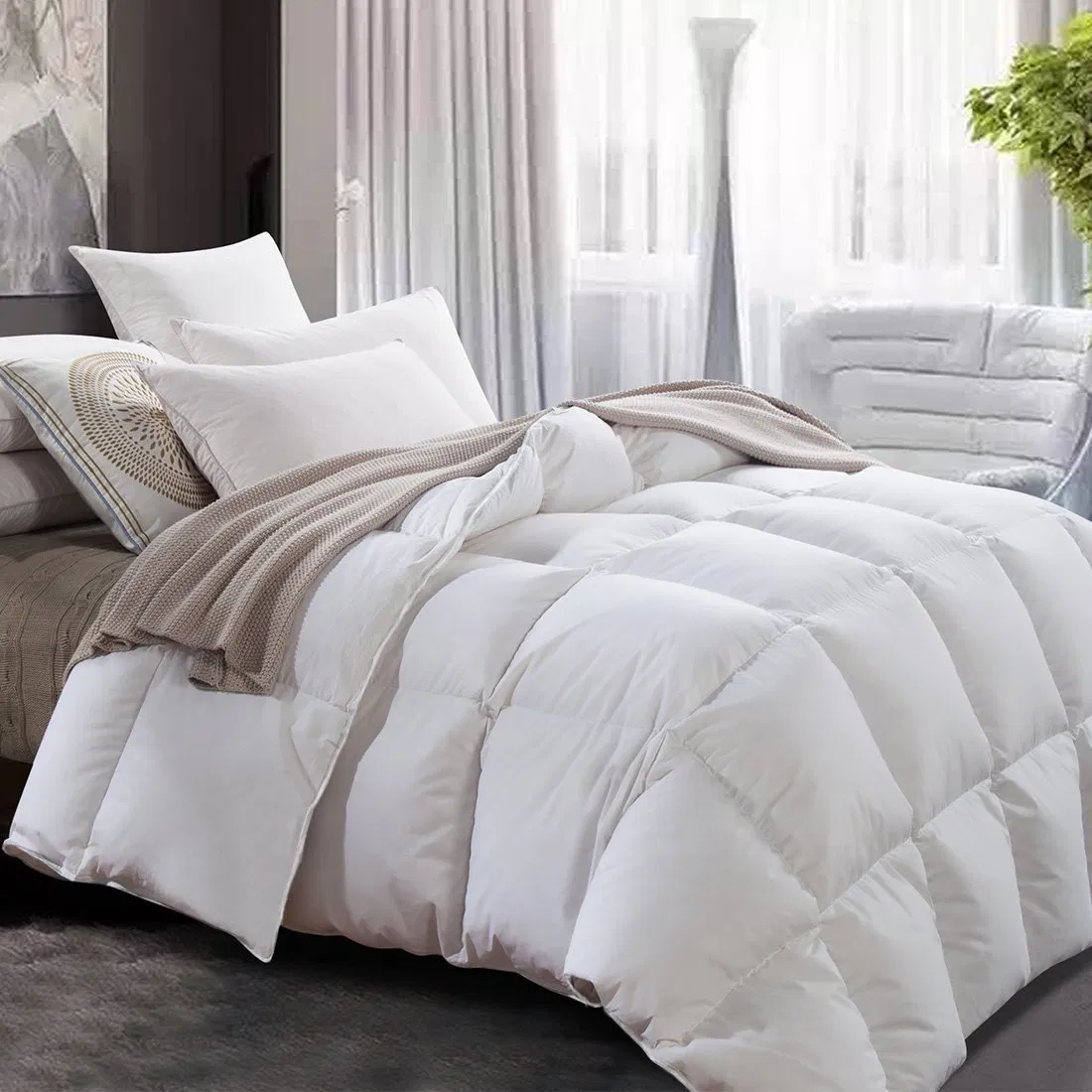 Down Alternative Comforter (Blue/Dark Grey, King) - All Season Soft Quilted King Size Bed Comforter - Duvet Insert with Corner Tabs