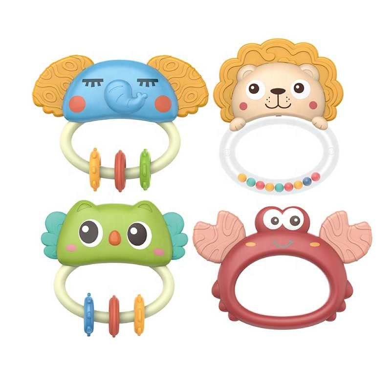 Brinquedos para recém-nascidos Crescimento precoce dos dentes Brinquedo para bebês 4 PCS Brinquedos de silicone com sinos para dentição Conjunto de chocalhos para bebês de 0-12 meses