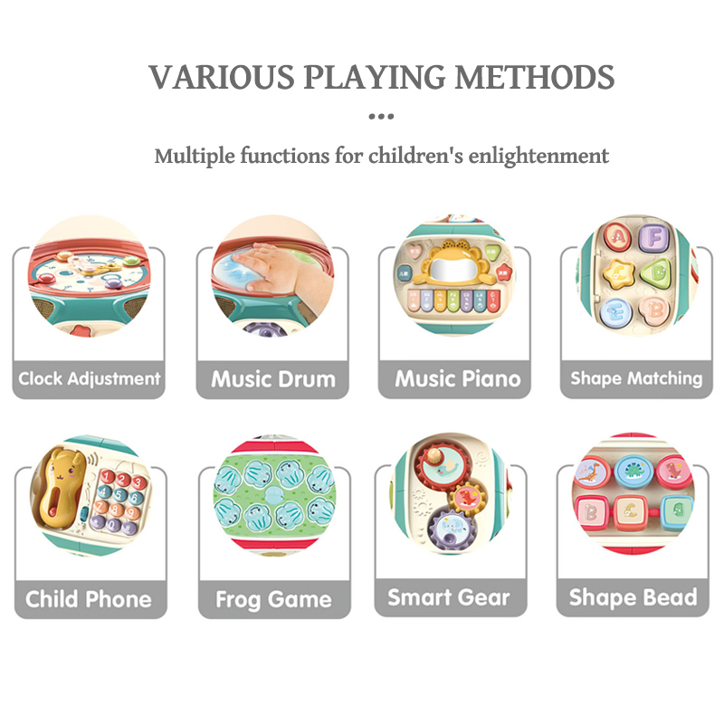 Cubo de Atividades Multifuncional para Bebês com Música e Luz, Tambor Octaedro Educacional para Bebês, Brinquedo de Aprendizado para Crianças Pequenas