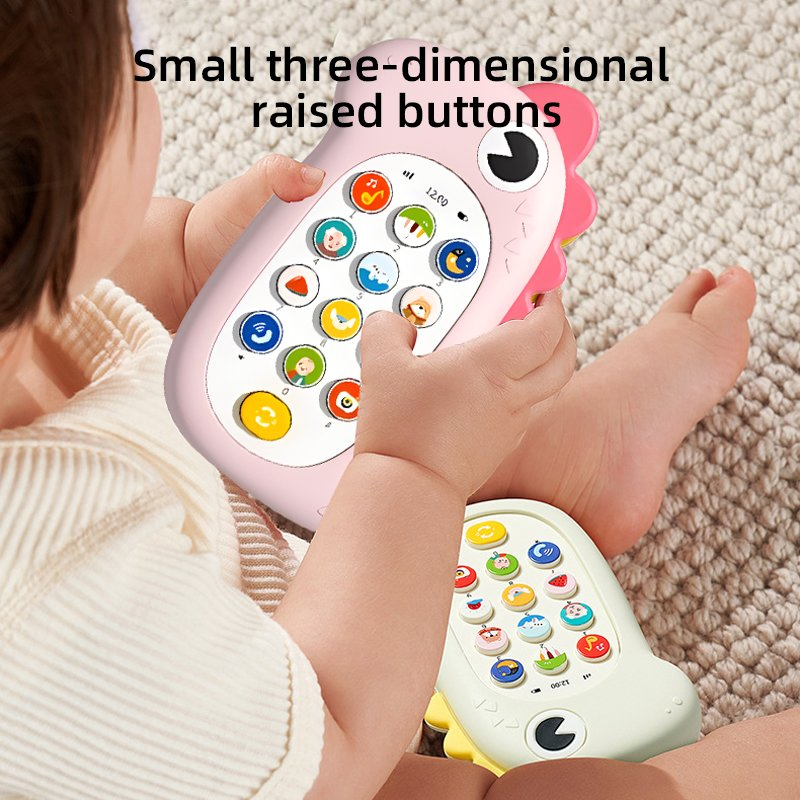 Capa de telefone móvel elétrica em silicone de dinossauro de cartoon bilíngue para crianças em chinês e inglês, brinquedo de celular para bebês