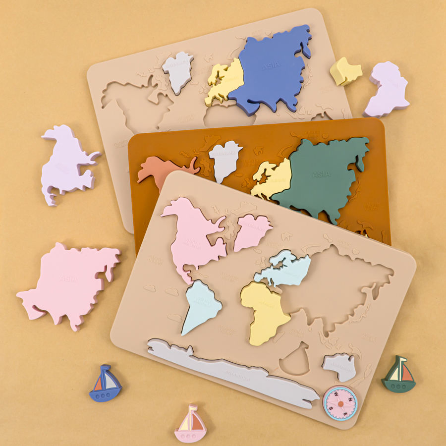 Quebra-cabeça de Silicone para Bebês Mapa Infantil Tabuleiro de Correspondência de Geometria Brinquedo Sensorial Educacional Personalizado