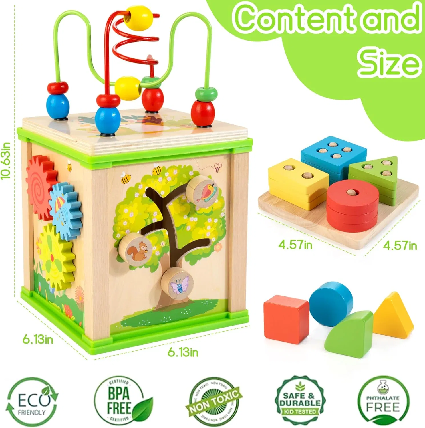 Cubo de Atividades de Madeira 7-in-1 Brinquedos Educacionais para Desenvolvimento Infantil