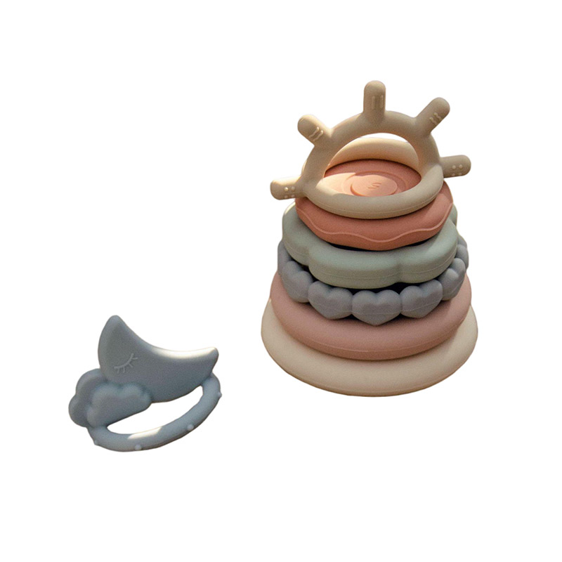Brinquedo de empilhar de silicone ecológico para bebês, jogo sensorial, atacado