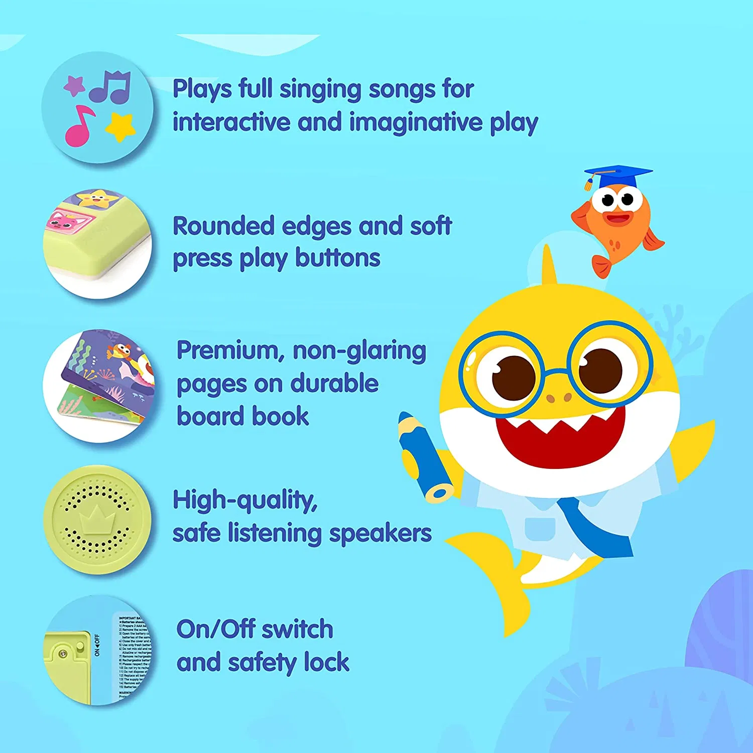 Brinquedo Educativo Baby Shark Cante Junto Presentes de Aprendizagem para Crianças Interativo Livro de Som com Botão