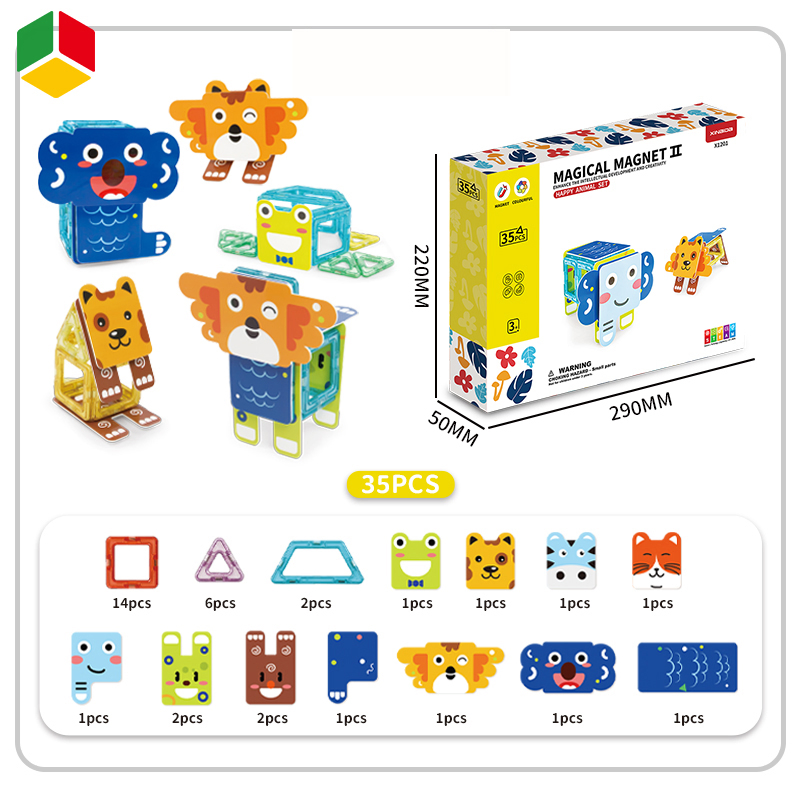 Brinquedos Magnéticos Educacionais para Crianças QS Kids Brinquedo de Promoção Presente para Bebês Brinquedos de Animais em Desenho Animado DIY 35 PCS Montar Blocos de Construção Magnéticos
