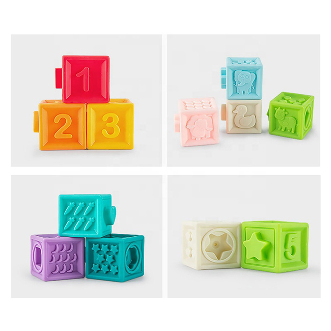 Conjunto de Brinquedos de Blocos de Montar para Bebês, Brinquedos Educativos Iniciais, Conjunto de Empilhamento Divertido, Brinquedos Macios de Silicone para Bebês