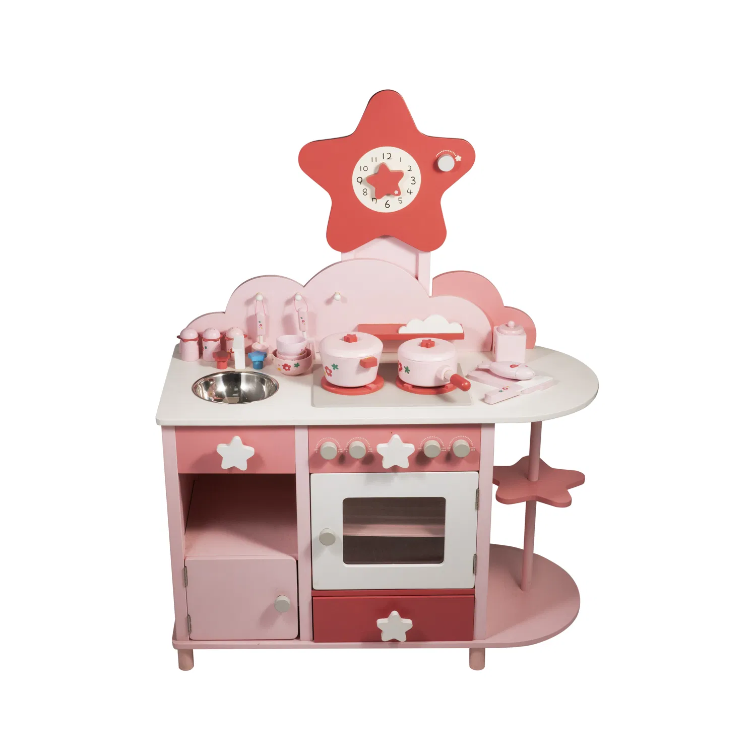 Conjunto de Cozinha de Madeira para Bebês Meninas Estrela Rosa para Crianças