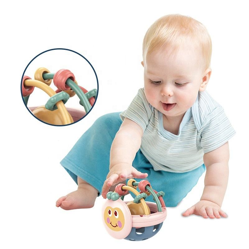 Chocalho de Bebê Samtoy, Brinquedo Sensorial para Bebês, Animais de Plástico Macio, Anel de Chocalho de Abelha, Brinquedo de Silicone para Alívio da Dentição para Recém-Nascidos