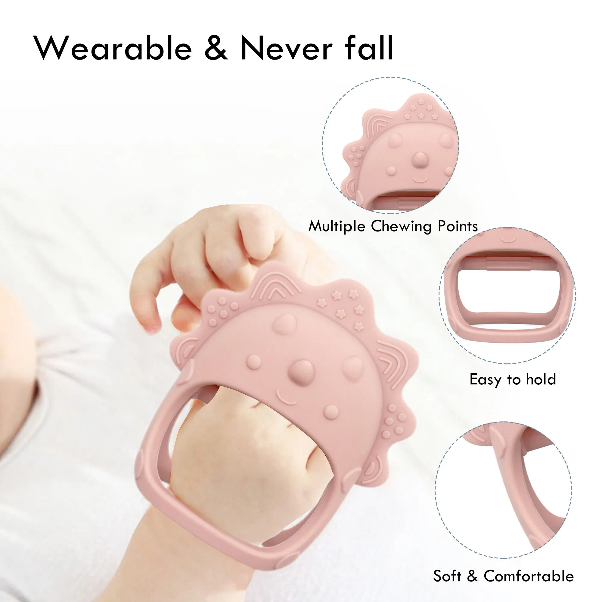 Luva de Mordedor Antiderrapante para Crianças, Brinquedo de Mastigar, Teether de Silicone para Bebês