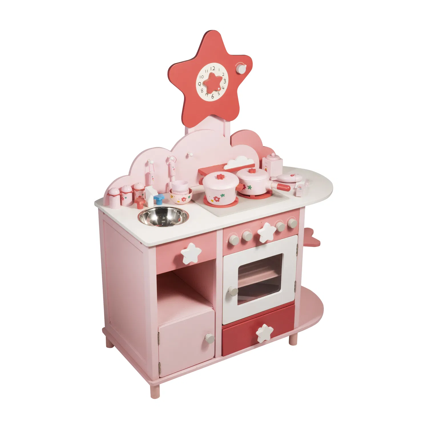 Conjunto de Cozinha de Madeira para Bebês Meninas Estrela Rosa para Crianças