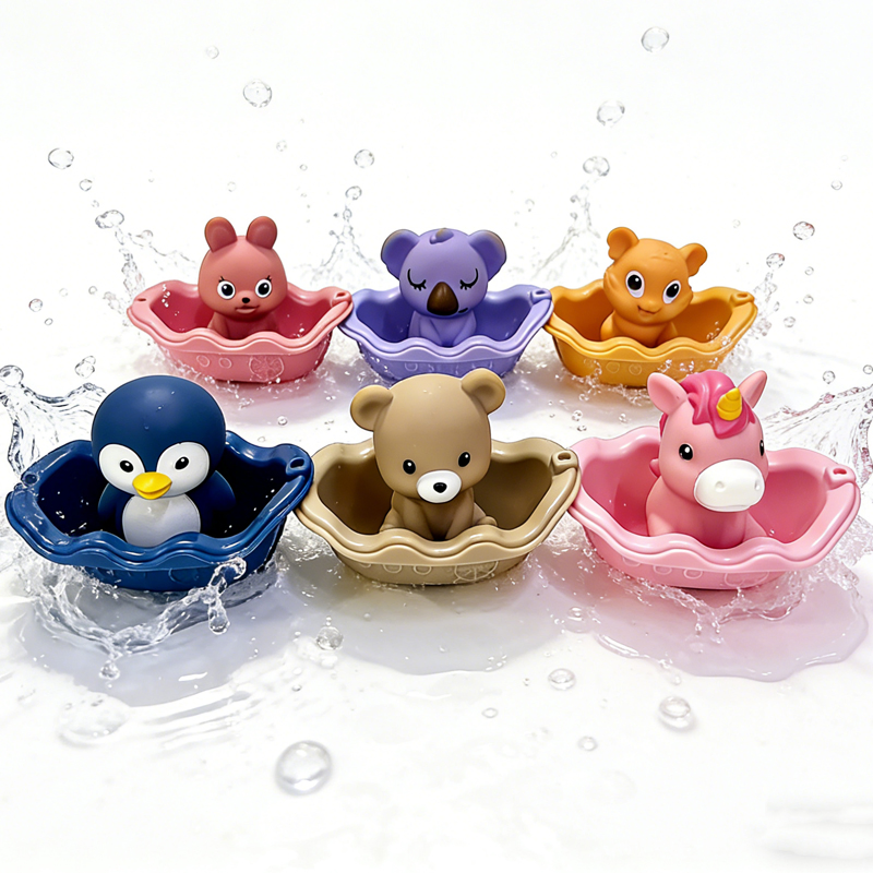 Brinquedos de Banho para Bebês Atacado Barquinhos de Animais Empilháveis de Borracha Macia Brinquedo Educativo Sensorial para Crianças