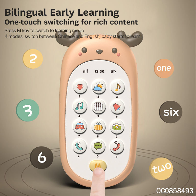 Brinquedos de bebê em forma de cervo, brinquedos educativos, telefone musical eletrônico sensorial de plástico