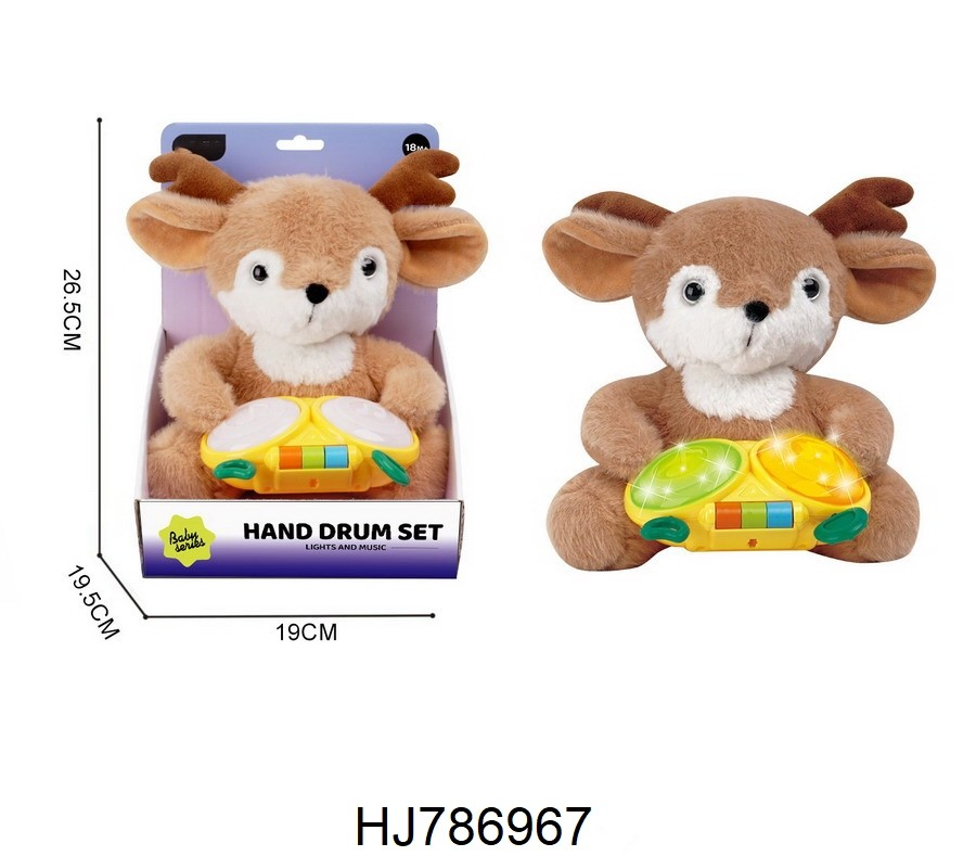 Brinquedo de Tambor de Mão de Animal de Pelúcia com Luzes e Música para Bebês, Brinde Interativo para Bebês, Brinquedo de Desenvolvimento com Cores Piscantes