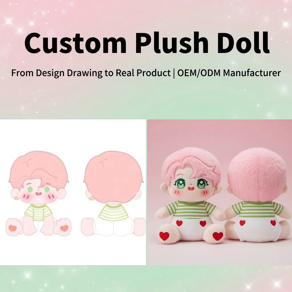 Brinquedo de pelúcia chibi bebê kawaii personalizado com cabelo rosa e fralda em forma de coração - Fábrica OEM ODM boneco de pelúcia de anime personalizado