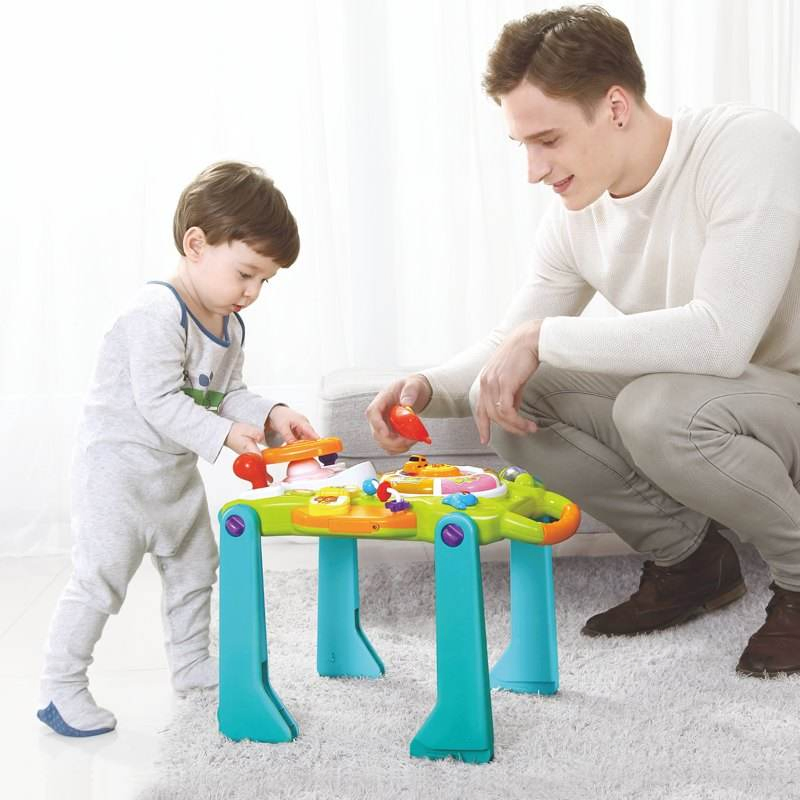 Samtoy 3 In1 Mesa de Atividades para Bebê Multifuncional Moderna com Som e Desenho, Carrinho de Bebê Conversível e Ajustável, Andador Brinquedo para Bebê