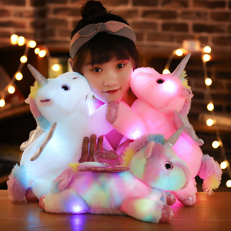 Preço de Atacado Pelúcia Personalizada Brinquedo Design Personalizado Animais Super Macios Crianças Bebês Boneco de Pelúcia Unicórnio Brinquedos Iluminados Fábrica