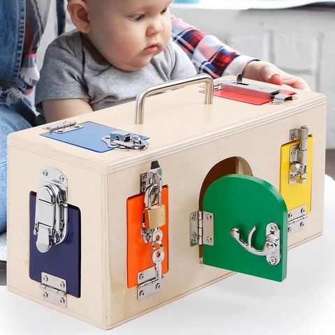 Brinquedos Montessori para Crianças Caixa de Fechadura Colorida Blocos de Madeira Brinquedos Sensoriais Educacionais para Bebês